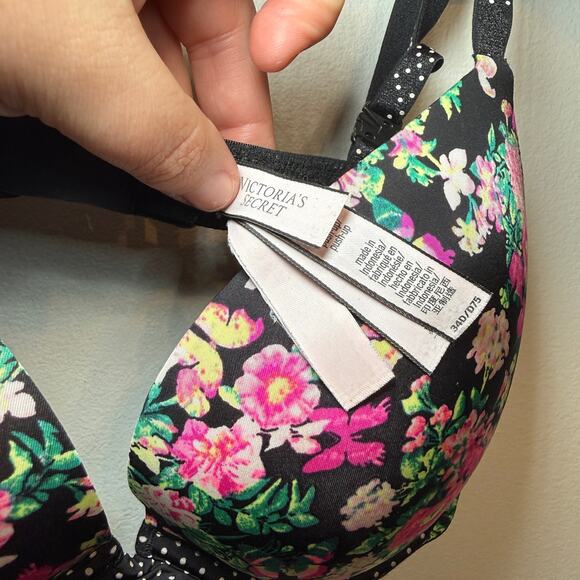 Victoria's Secret Polka Dot Floral Print Push Up Bra Adjustable Size 34D - Picture 3 of 5